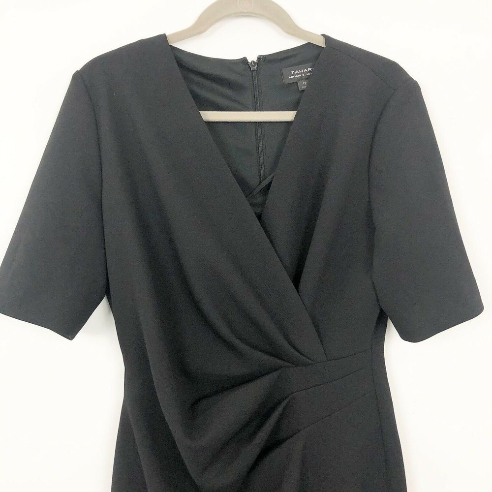 Tahari Black Draped Dress LBD - Picture 2 of 6
